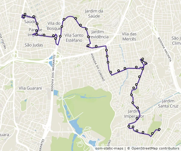 Mapa do itinerário da linha