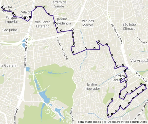 Mapa do itinerário da linha