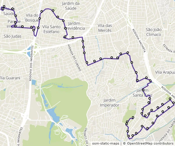 Mapa do itinerário da linha