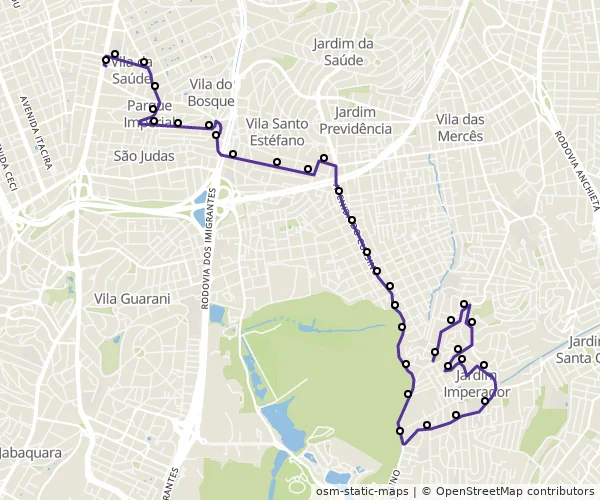 Mapa do itinerário da linha
