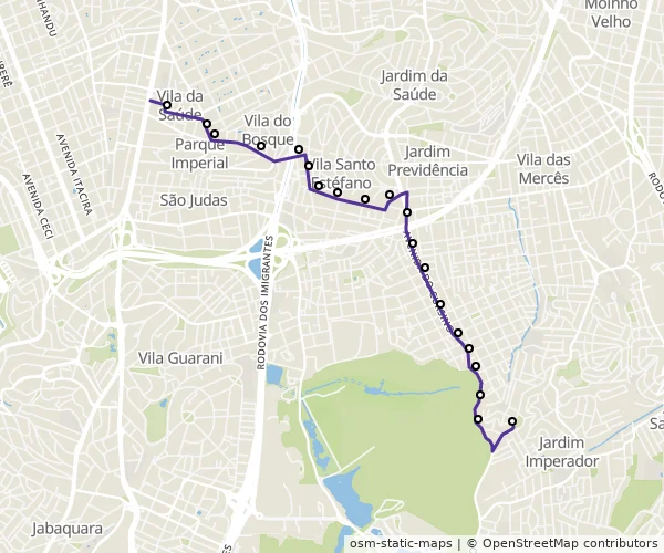 Mapa do itinerário da linha