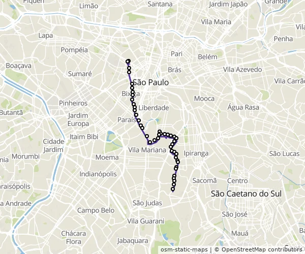 Mapa do itinerário da linha