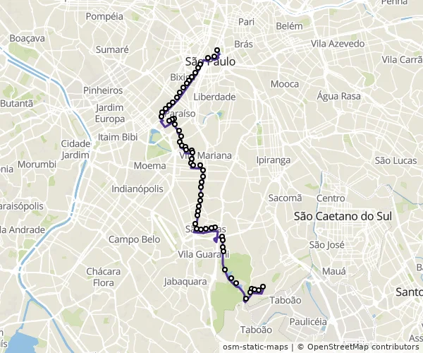 Mapa do itinerário da linha