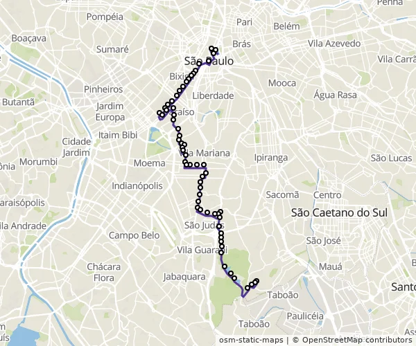 Mapa do itinerário da linha