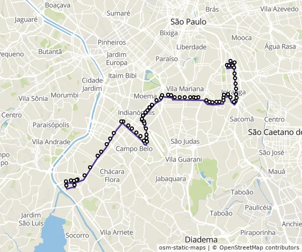 Mapa do itinerário da linha