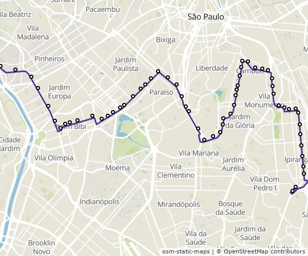 Mapa do itinerário da linha