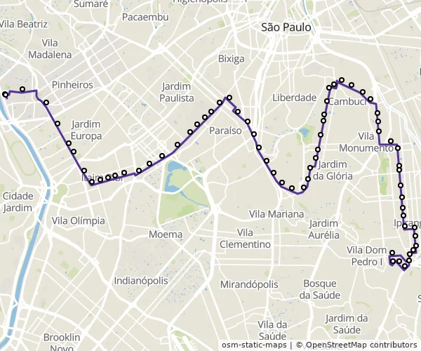 Mapa do itinerário da linha