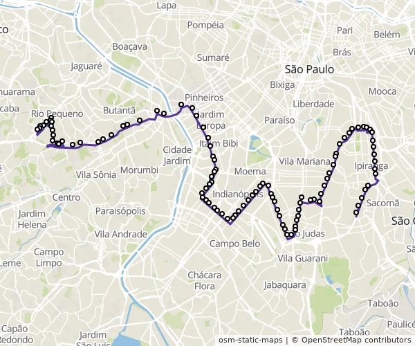 Mapa do itinerário da linha