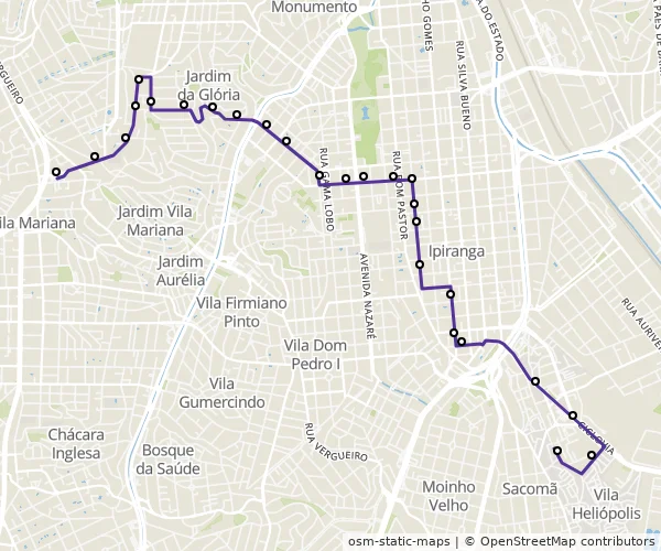 Mapa do itinerário da linha