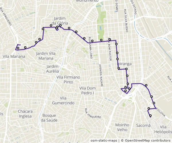 Mapa do itinerário da linha