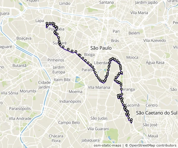 Mapa do itinerário da linha