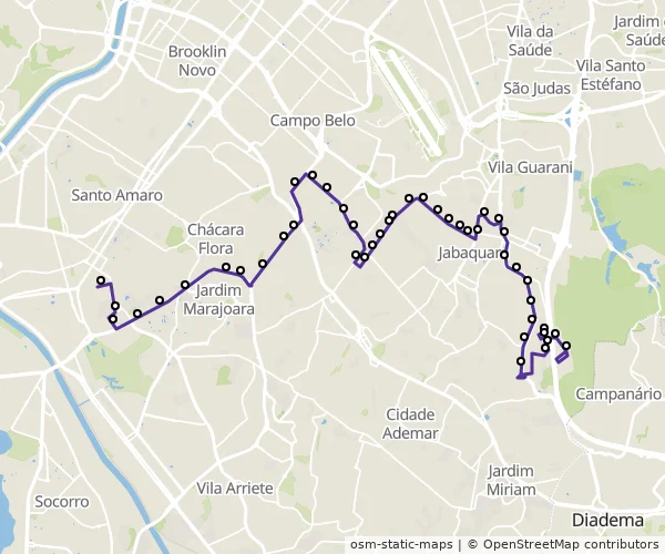 Mapa do itinerário da linha