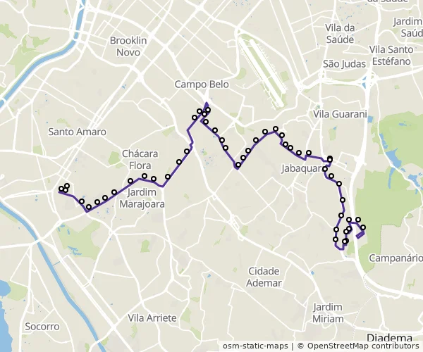 Mapa do itinerário da linha