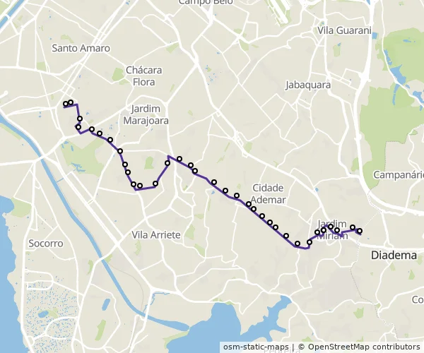 Mapa do itinerário da linha