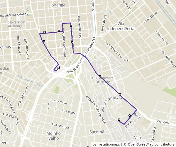 Mapa do itinerário da linha