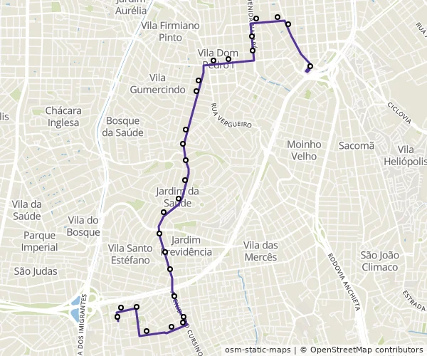 Mapa do itinerário da linha