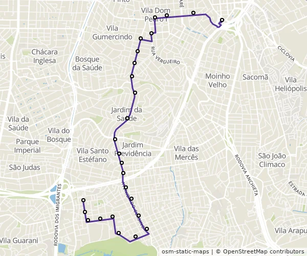 Mapa do itinerário da linha