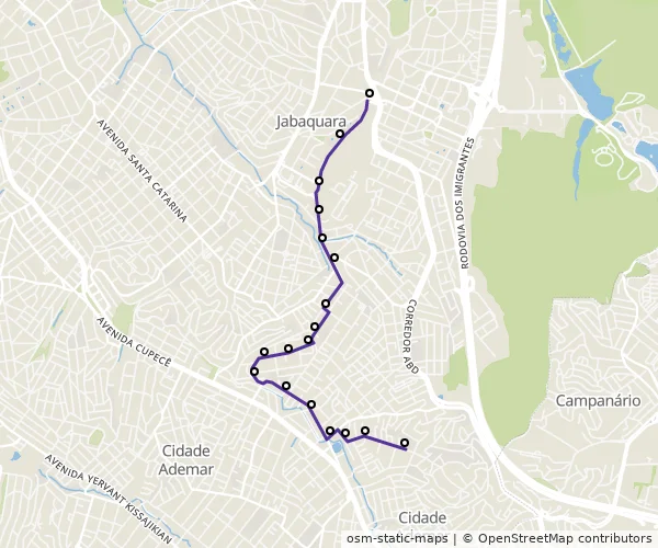 Mapa do itinerário da linha