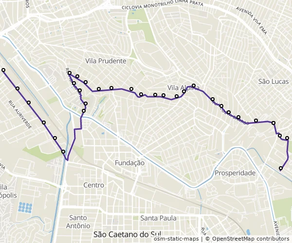 Mapa do itinerário da linha