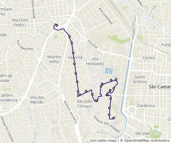 Mapa do itinerário da linha