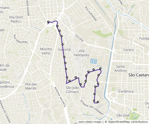 Mapa do itinerário da linha