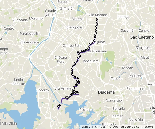 Mapa do itinerário da linha