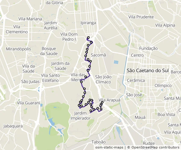 Mapa do itinerário da linha