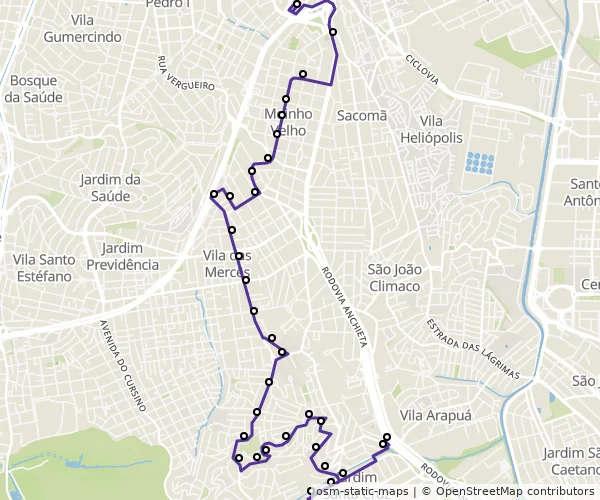 Mapa do itinerário da linha