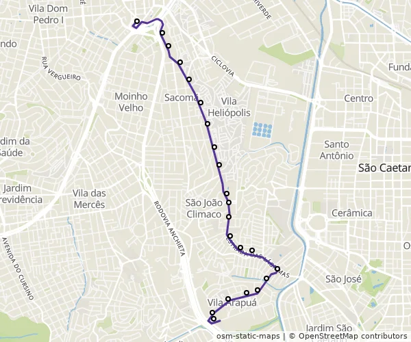 Mapa do itinerário da linha