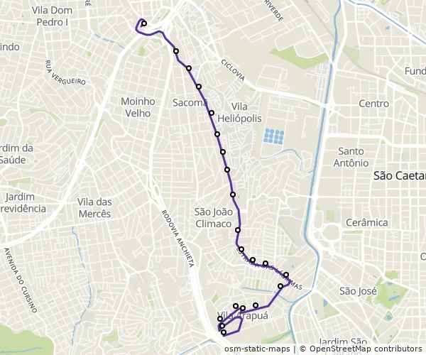 Mapa do itinerário da linha