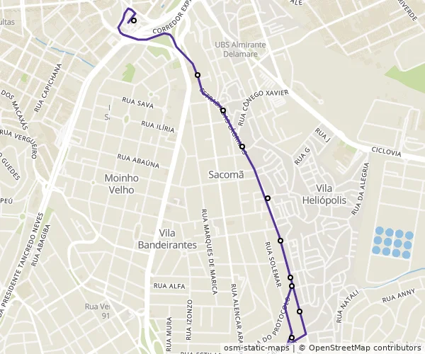Mapa do itinerário da linha