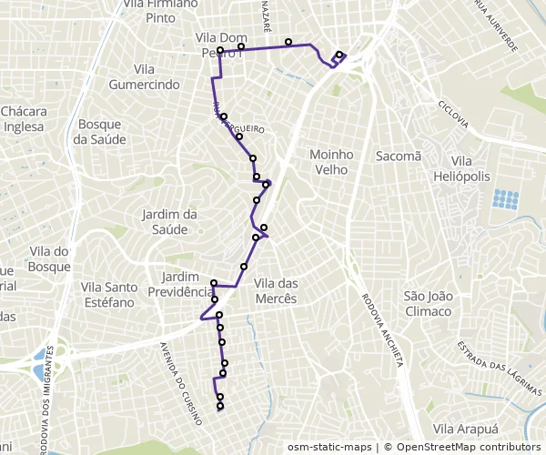 Mapa do itinerário da linha