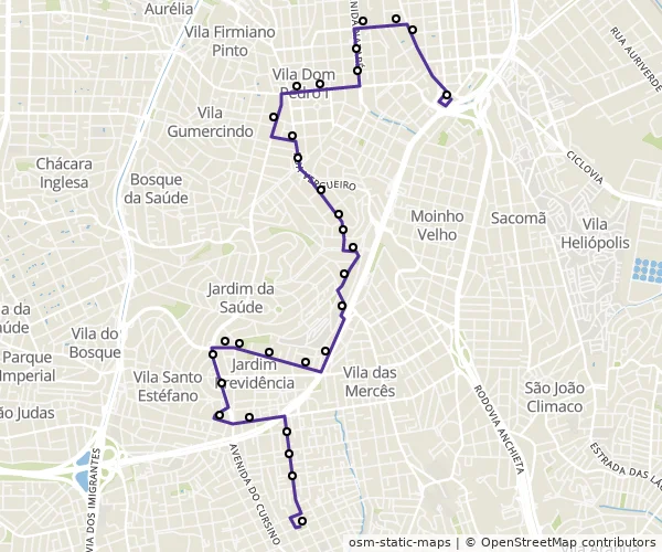 Mapa do itinerário da linha