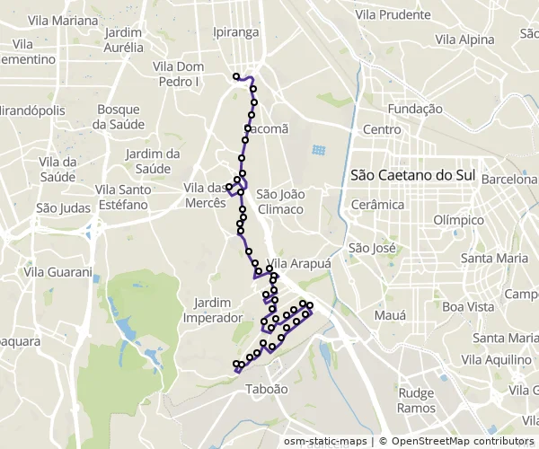Mapa do itinerário da linha