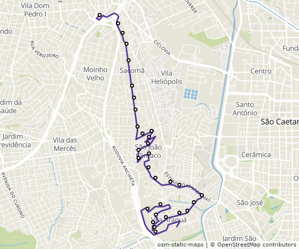 Mapa do itinerário da linha