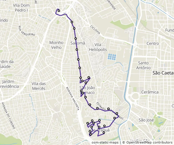 Mapa do itinerário da linha