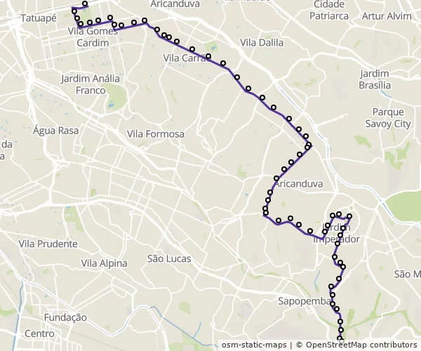 Mapa do itinerário da linha