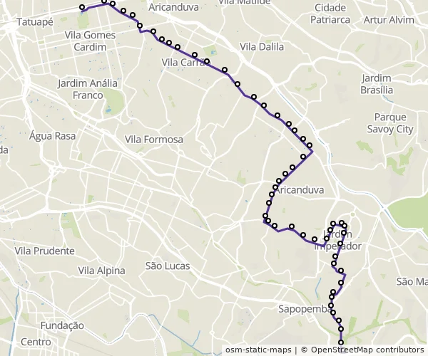 Mapa do itinerário da linha