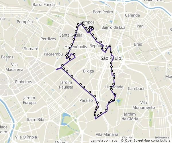 Mapa do itinerário da linha