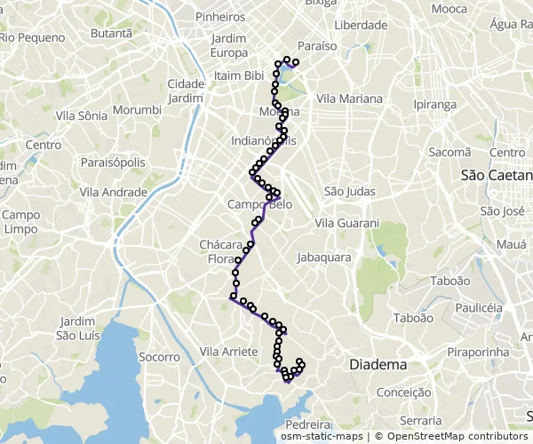Mapa do itinerário da linha