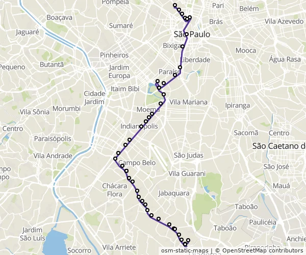 Mapa do itinerário da linha