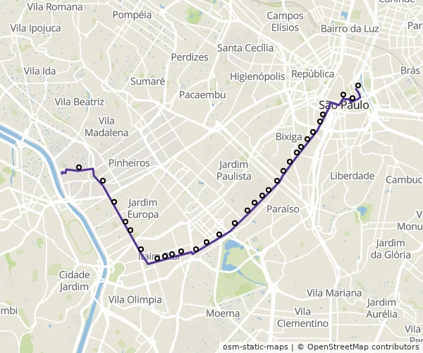 Mapa do itinerário da linha