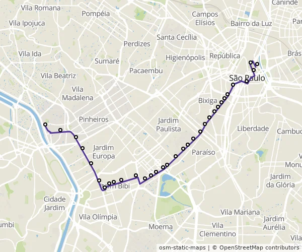 Mapa do itinerário da linha