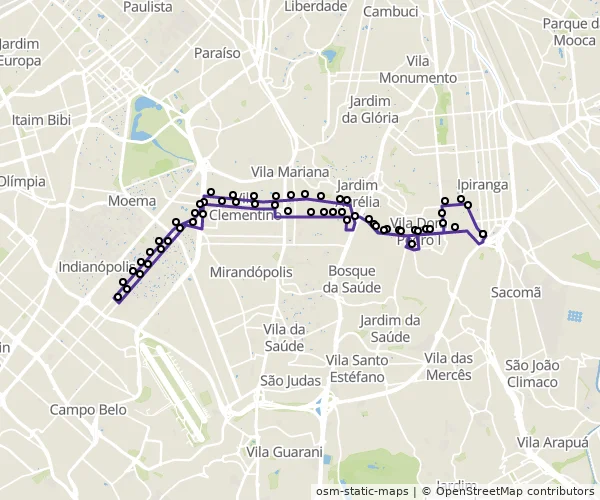 Mapa do itinerário da linha
