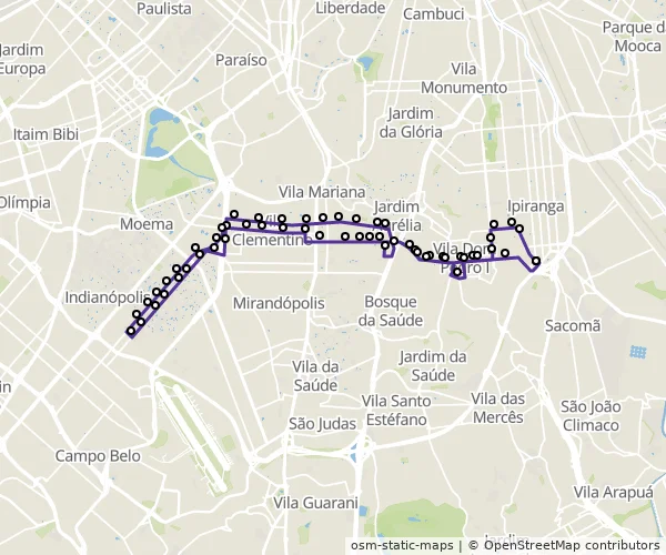 Mapa do itinerário da linha