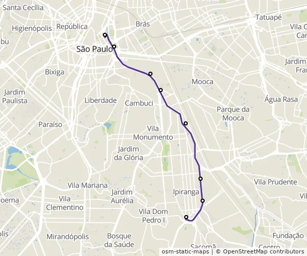 Mapa do itinerário da linha