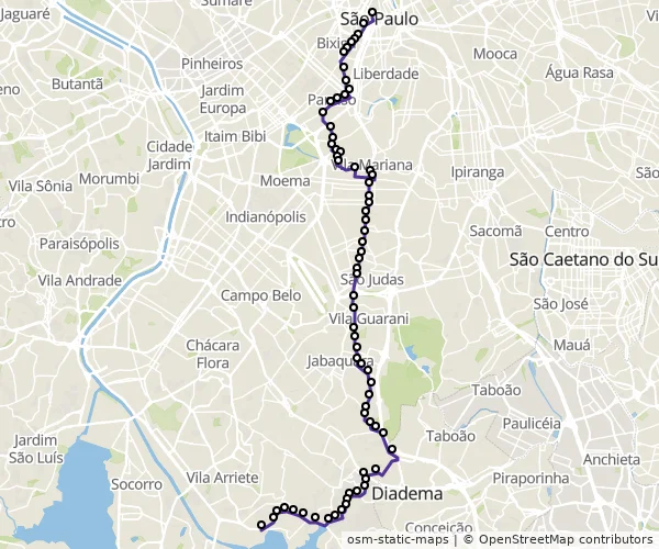 Mapa do itinerário da linha