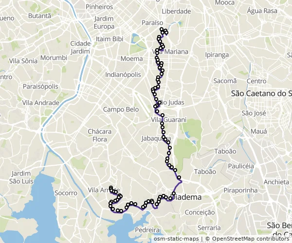 Mapa do itinerário da linha