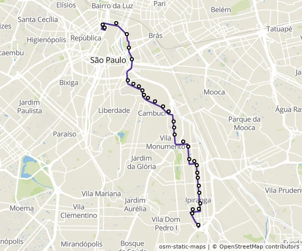 Mapa do itinerário da linha