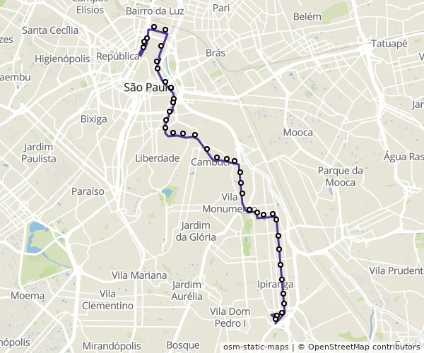 Mapa do itinerário da linha